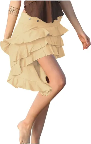 Womens Asymmetrical Hem Ruffle Skirts High Waisted Pleated Skirt Elastic Layered Mini Skirts A Line Beach Skirt