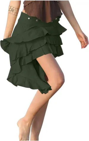 Womens Asymmetrical Hem Ruffle Skirts High Waisted Pleated Skirt Elastic Layered Mini Skirts A Line Beach Skirt