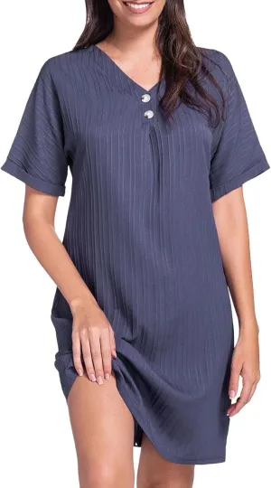 Womens Button Down Shirt Dresses Summer Cotton Linen Dress V-Neck Mini Dress Casual Short Sleeve Loose Tunic Dresses