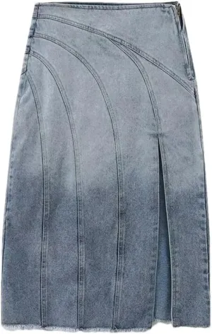 Women's Casual Elegant Retro Splicing High Waist Split A-Line Skirt