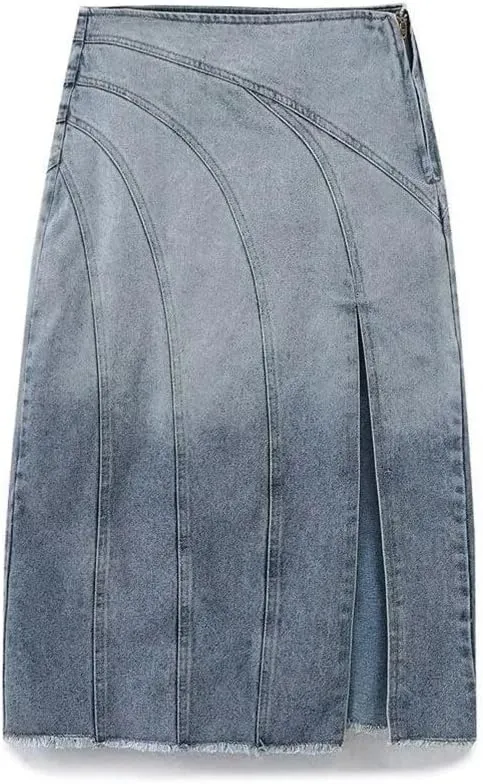 Women's Casual Elegant Retro Splicing High Waist Split A-Line Skirt