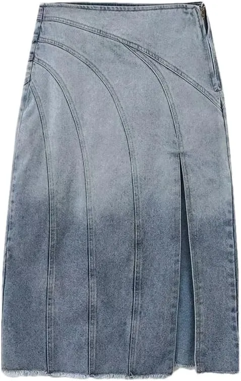 Women's Casual Elegant Retro Splicing High Waist Split A-Line Skirt