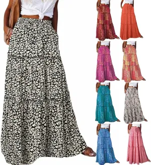 Womens Casual High Waist Long Skirt Trendy Tiered Pleated Maxi Skirts Summer Boho Flowy A Line Ruffle Skirt
