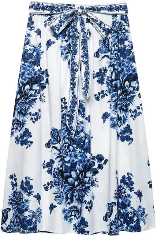 Women's Casual High Waist Loose Printed Summer A-Line Skirt