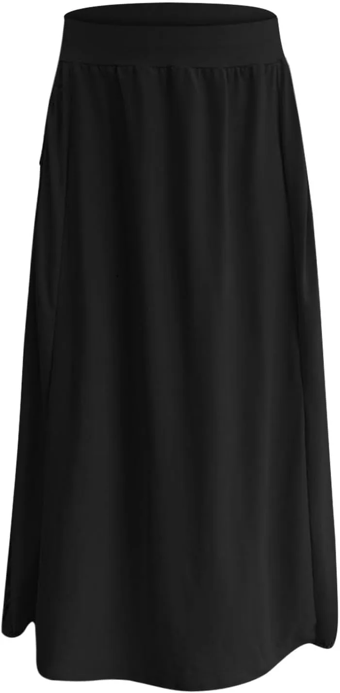 Womens Casual Maxi Skirts Trendy Elastic Waist Loose Long Skirt with Pocket Summer Solid Beach Vacation Outfits 2025