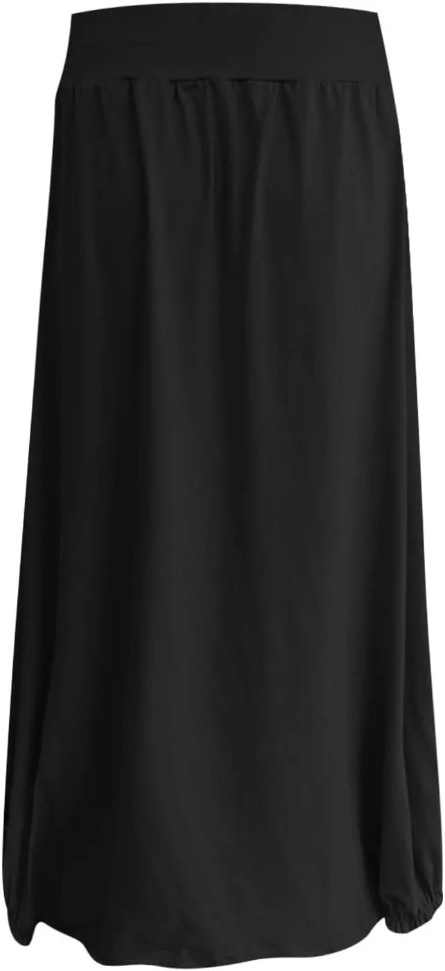 Womens Casual Maxi Skirts Trendy Elastic Waist Loose Long Skirt with Pocket Summer Solid Beach Vacation Outfits 2025