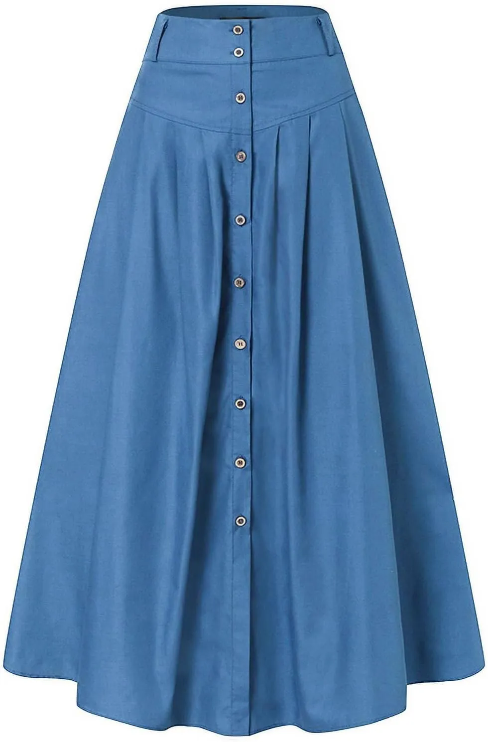 Women's Casual Retro High Waist Solid Wrap Button Belt Skirt Vintage Stretch Retro Denim Maxi Skirt with Pockets