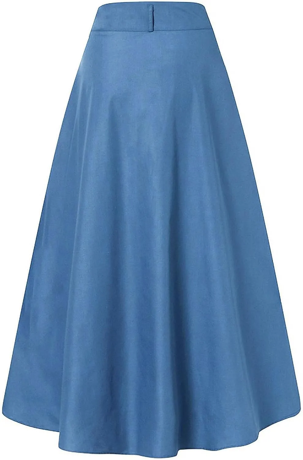 Women's Casual Retro High Waist Solid Wrap Button Belt Skirt Vintage Stretch Retro Denim Maxi Skirt with Pockets