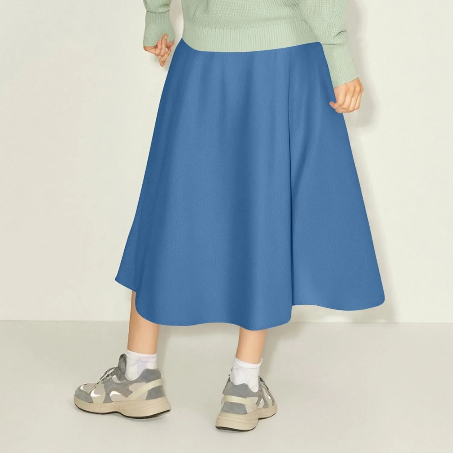 Women's Casual Retro High Waist Solid Wrap Button Belt Skirt Vintage Stretch Retro Denim Maxi Skirt with Pockets
