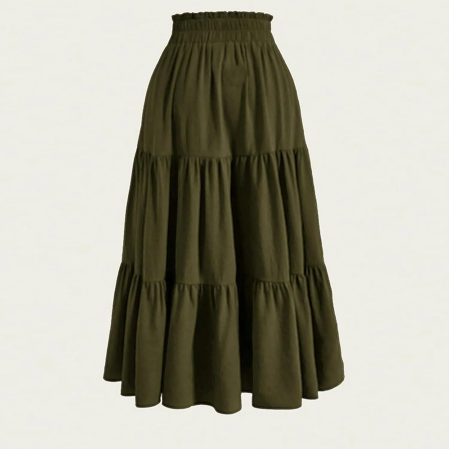 Women's Casual Skirts Summer Boho Flowy Midi Skirt A Line Pleated Long Skirts Tiered Elastic High Waisted Skirt