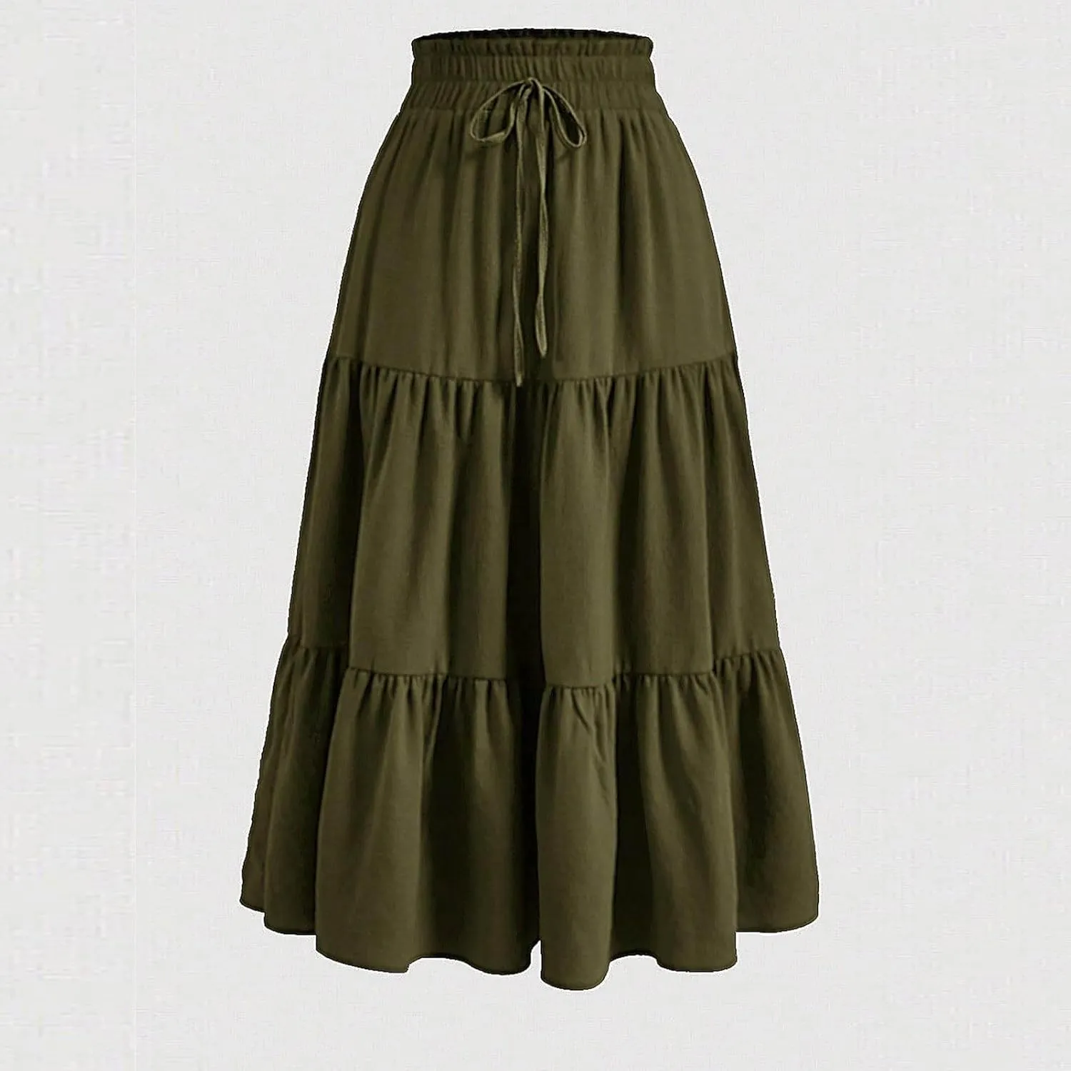 Women's Casual Skirts Summer Boho Flowy Midi Skirt A Line Pleated Long Skirts Tiered Elastic High Waisted Skirt
