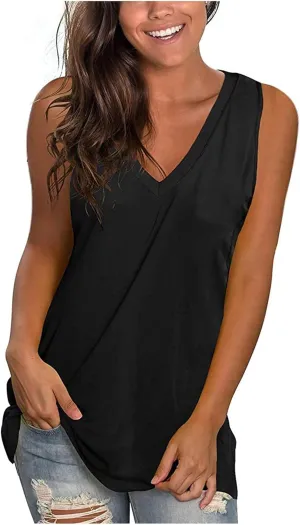 Women's Casual Tank Tops Sexy Dressy V Neck Shirts Fashion Solid Summer Sleeveless T-Shirt Cute Loose Soft Comfy Blouses 2024