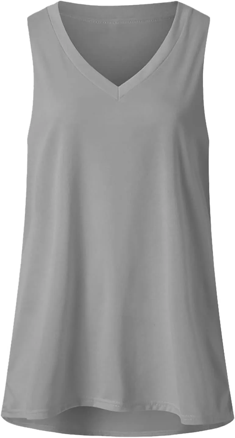 Women's Casual Tank Tops Sexy Dressy V Neck Shirts Fashion Solid Summer Sleeveless T-Shirt Cute Loose Soft Comfy Blouses 2024