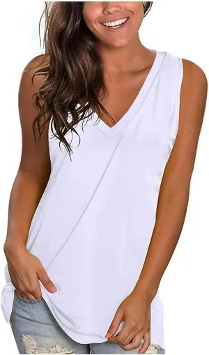 Women's Casual Tank Tops Sexy Dressy V Neck Shirts Fashion Solid Summer Sleeveless T-Shirt Cute Loose Soft Comfy Blouses 2024