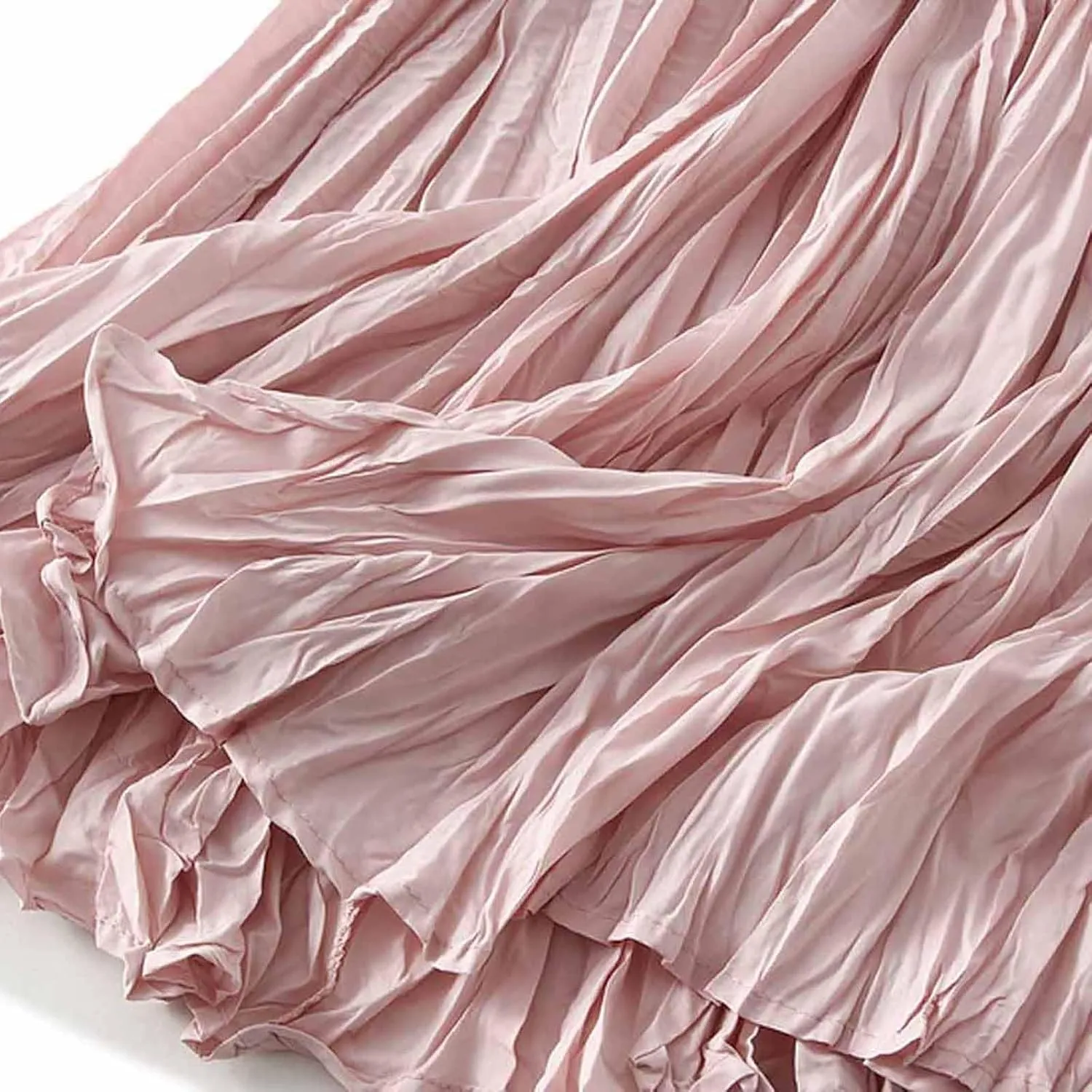 Women's Casual Trendy Classic Midi Wrinkled Skirt A-Line Elastic Waist Swing Pleated Fall Winter Solid Color Skirts