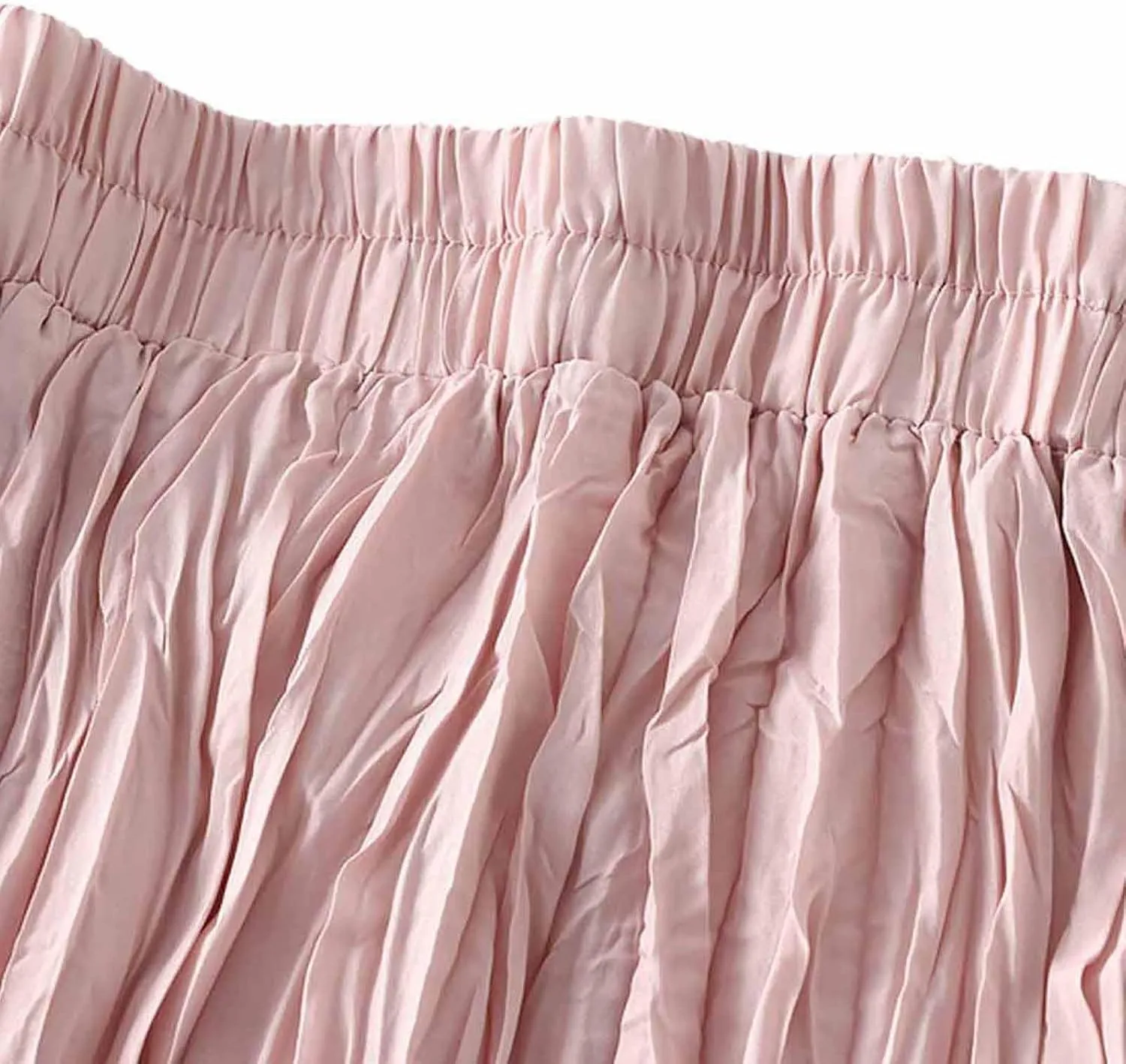 Women's Casual Trendy Classic Midi Wrinkled Skirt A-Line Elastic Waist Swing Pleated Fall Winter Solid Color Skirts