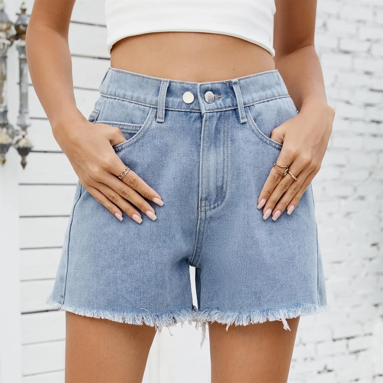 Womens Classic Mid-High Waisted Denims Shorts Mini Ripped Straight Leg Jeans Shorts Stretchy Summer Hot Short Pants