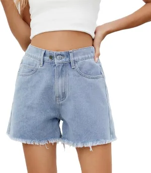 Womens Classic Mid-High Waisted Denims Shorts Mini Ripped Straight Leg Jeans Shorts Stretchy Summer Hot Short Pants