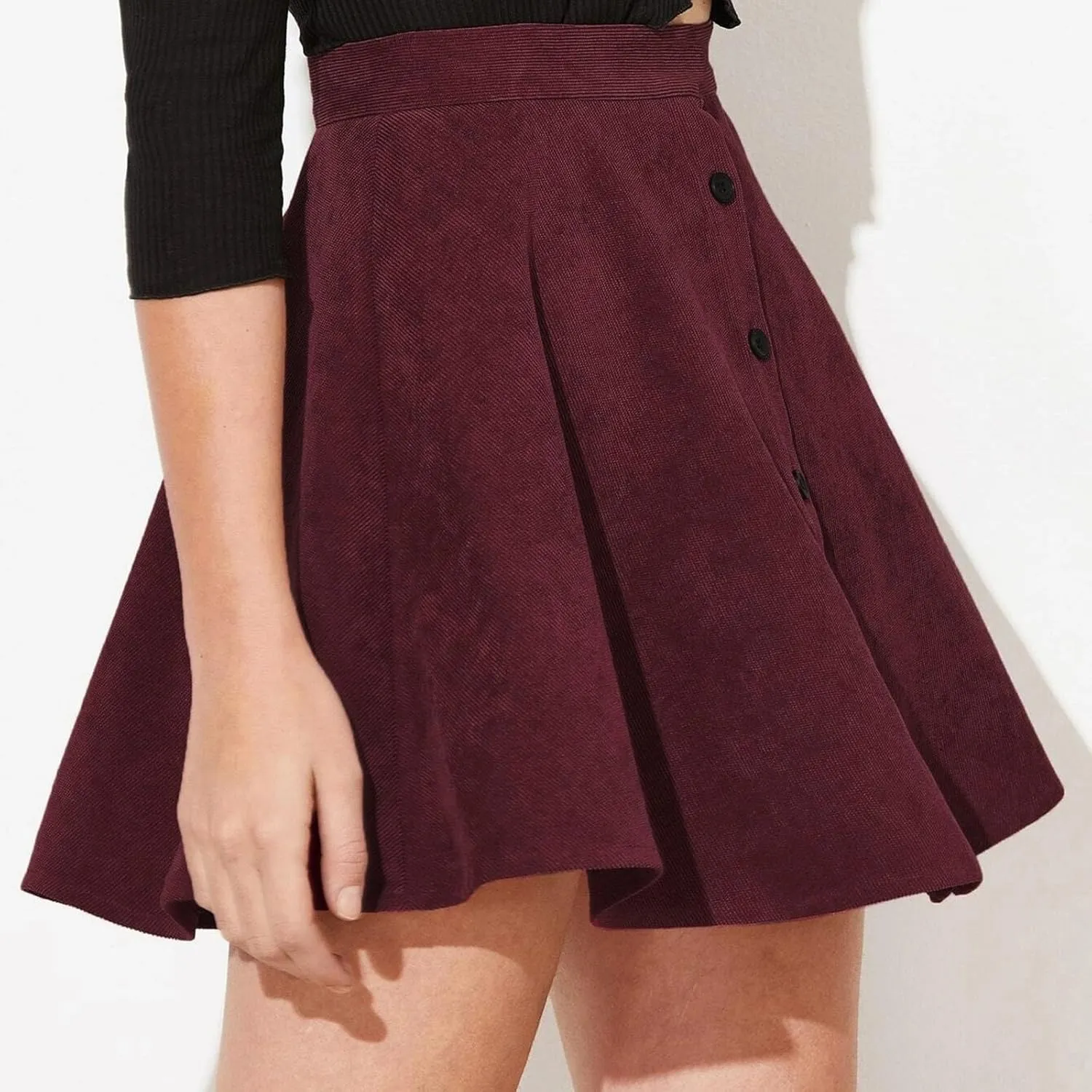 Womens Corduroy Skirts High Waist Button Front A-line Short Mini Skirt Y2k Stretch Waist Pleated Mini Skirt