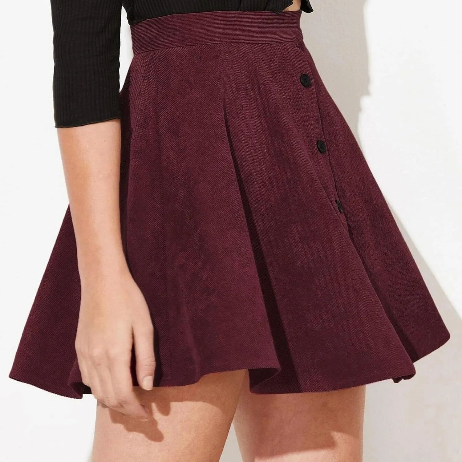 Womens Corduroy Skirts High Waist Button Front A-line Short Mini Skirt Y2k Stretch Waist Pleated Mini Skirt