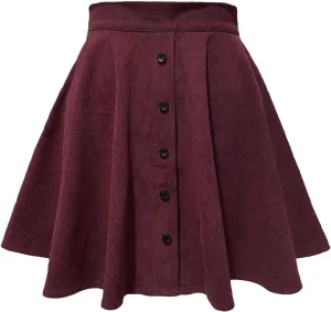 Womens Corduroy Skirts High Waist Button Front A-line Short Mini Skirt Y2k Stretch Waist Pleated Mini Skirt