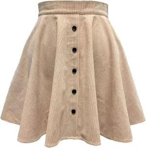 Womens Corduroy Skirts High Waist Button Front A-line Short Mini Skirt Y2k Stretch Waist Pleated Mini Skirt