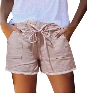 Women's Denim Shorts Elastic High Waisted Raw Hem Jean Shorts 2023 Summer Loose Fit Casual Stretch Hot Short with Pockets