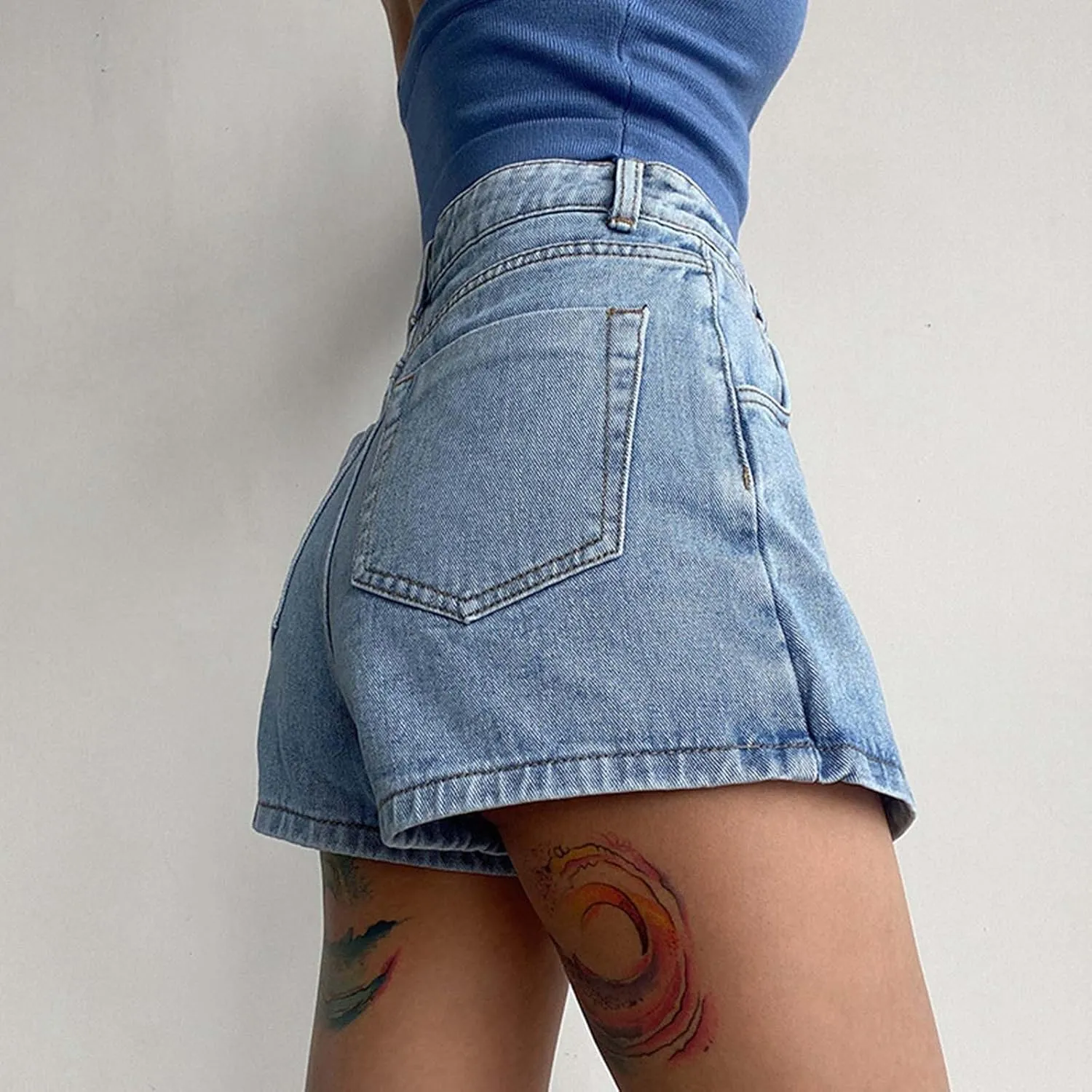 Women's Denim Shorts High Waisted Irregular Design A Line Skorts Shorts Wide Leg Slim Fit Baggy Jeans Shorts with Pockets