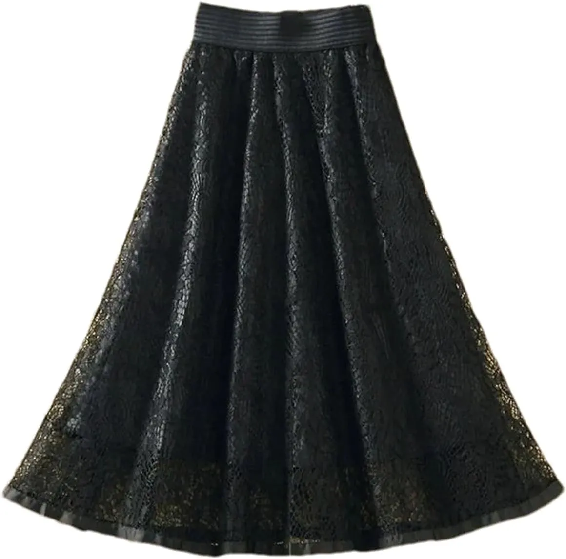 Women's Embroidered Lace Mid Skirt Summer Office High Waist Slim A-Line Skirt