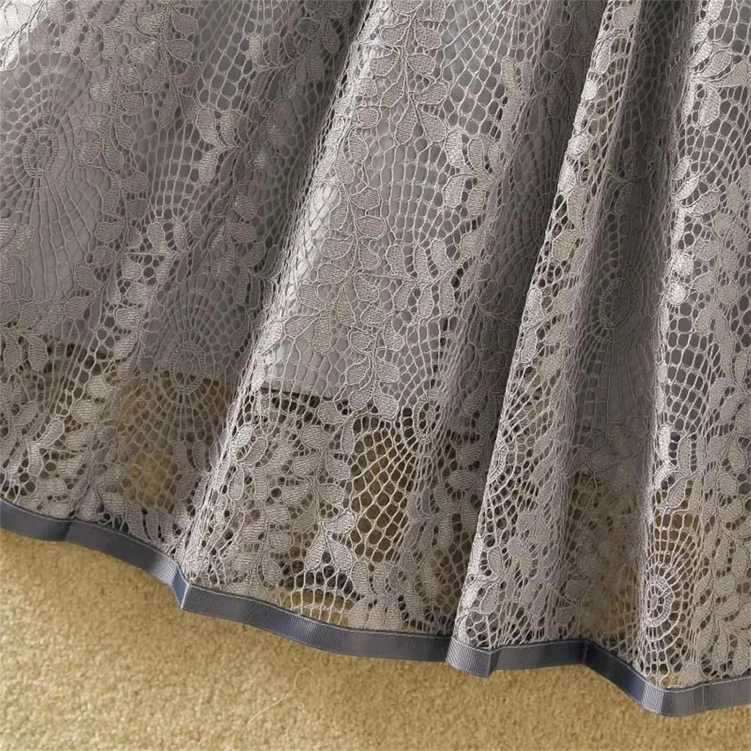 Women's Embroidered Lace Mid Skirt Summer Office High Waist Slim A-Line Skirt