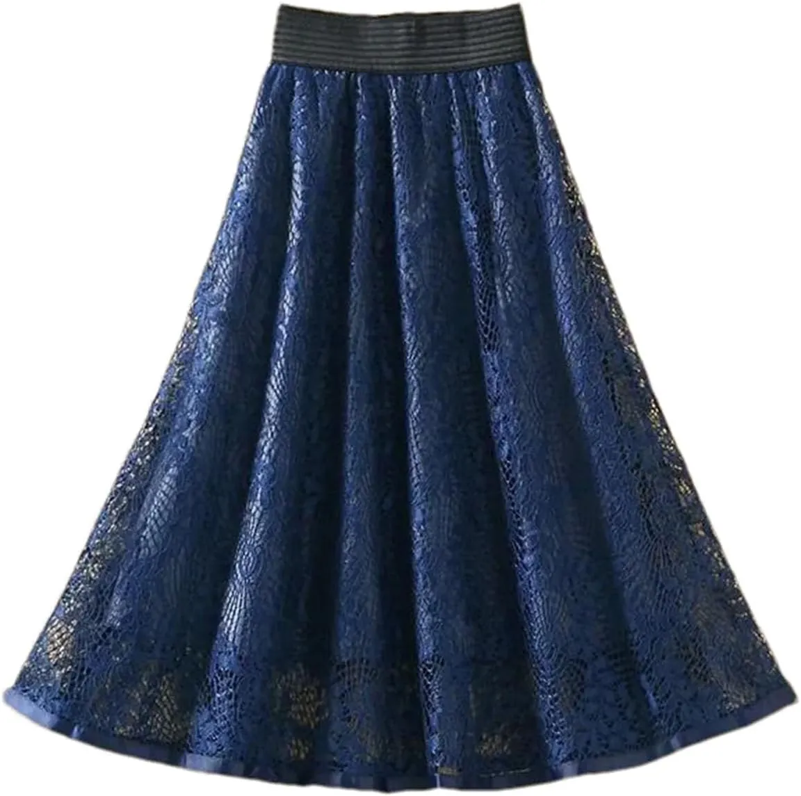Women's Embroidered Lace Mid Skirt Summer Office High Waist Slim A-Line Skirt