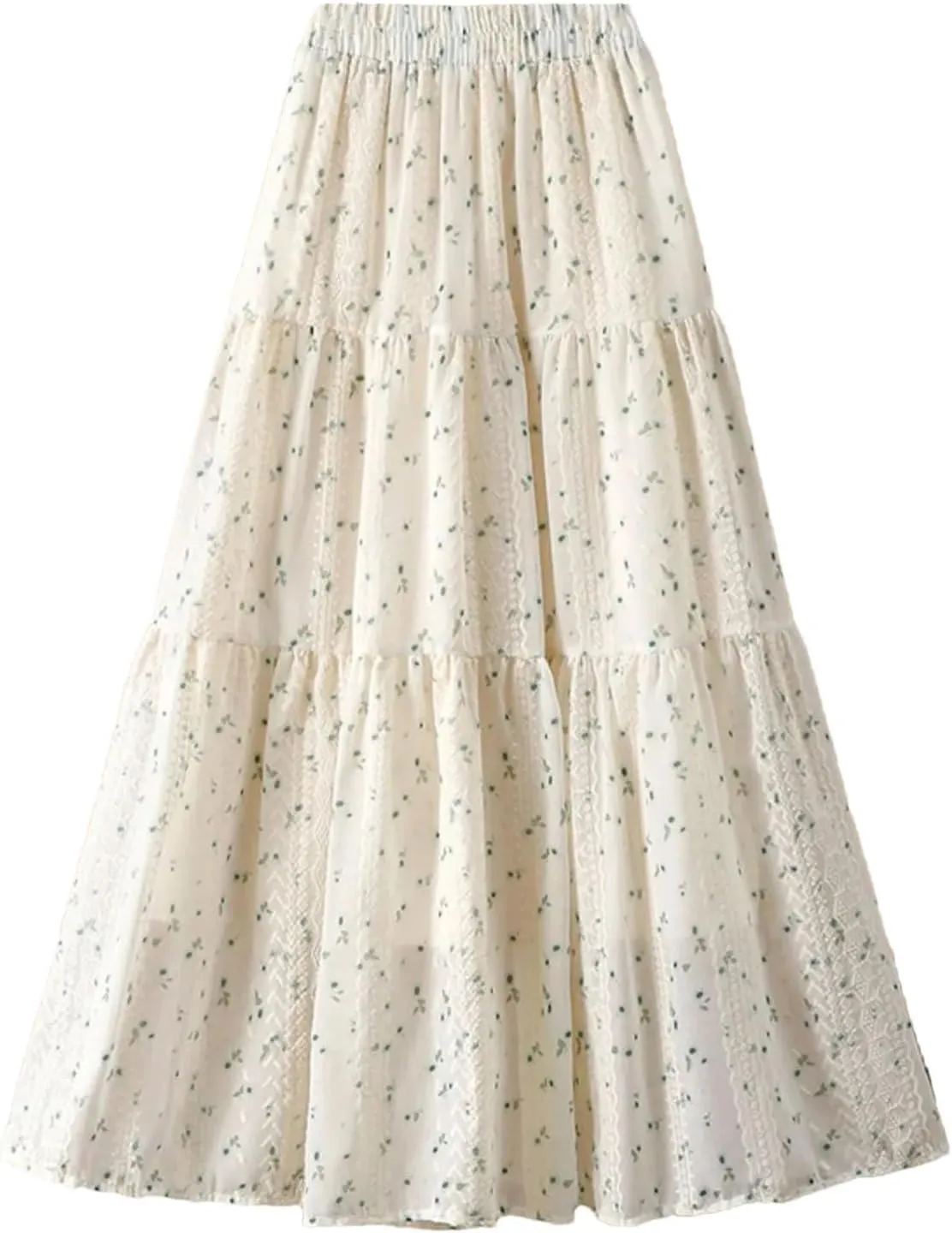 Women's Embroidery Floral A-Line Skirt Summer Korean High Waist Midi Skirt