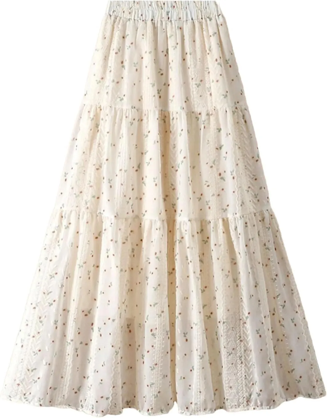 Women's Embroidery Floral A-Line Skirt Summer Korean High Waist Midi Skirt