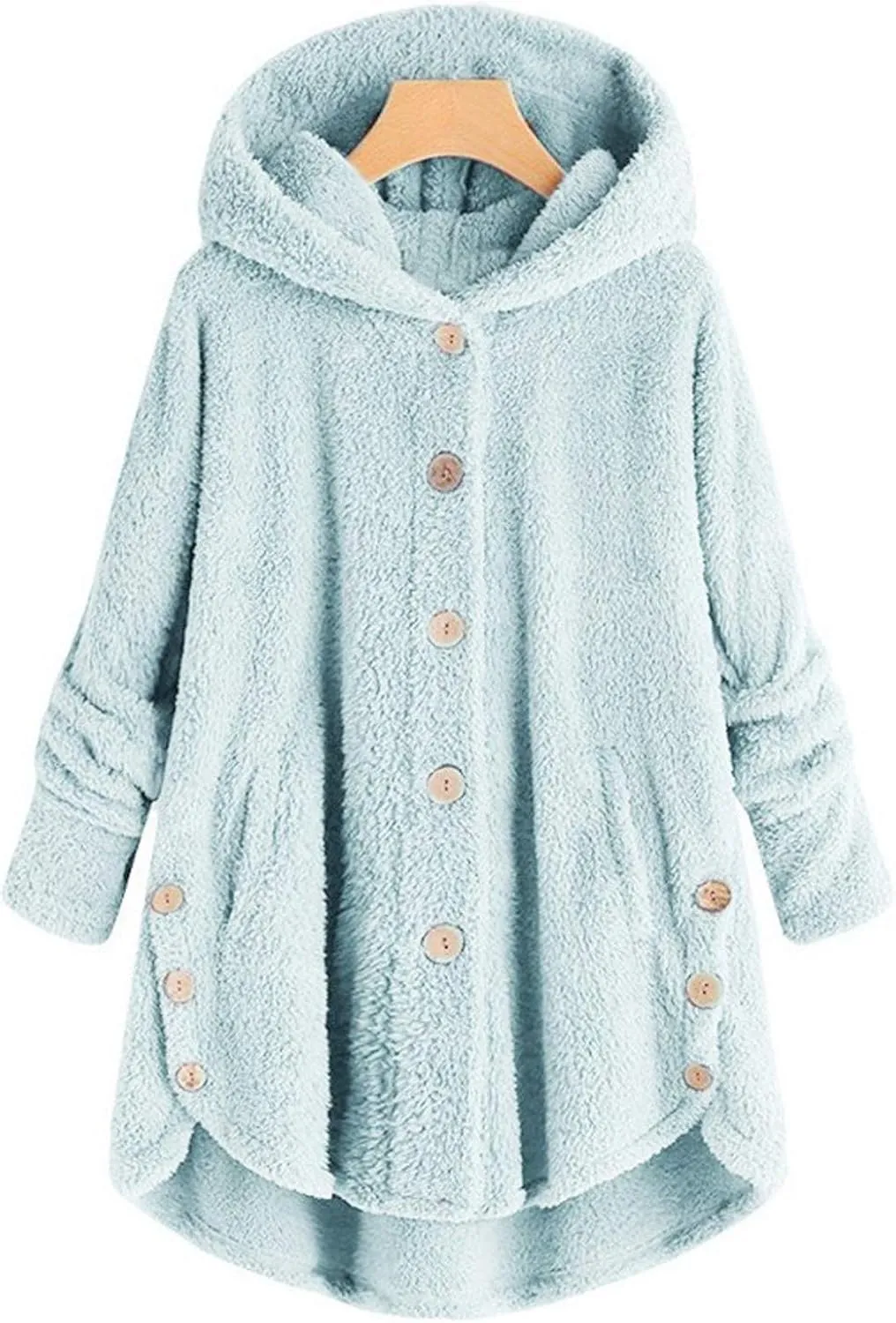 Womens Fleece Jackets Winter Hooded Coats 2024 Trendy Oversized Button Down Cardigan Sweater Warm Sweatshirt with Pocket