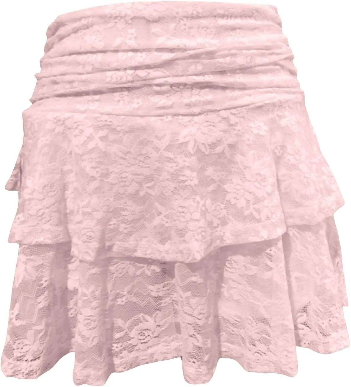 Womens Floral Lace Mini Skirts Y2k Low Waist Pleated Ruffled Hem Half Slip Skirt Flowy Layered Short Skirt Underskirt