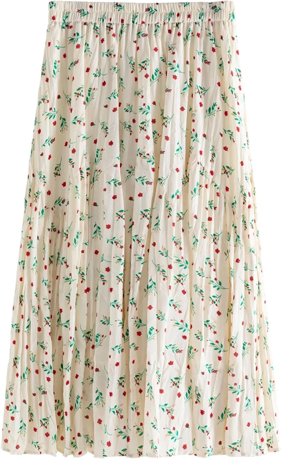 Women's Floral Pleated Casual Skirt Summer French High Waist A-Line Skirt