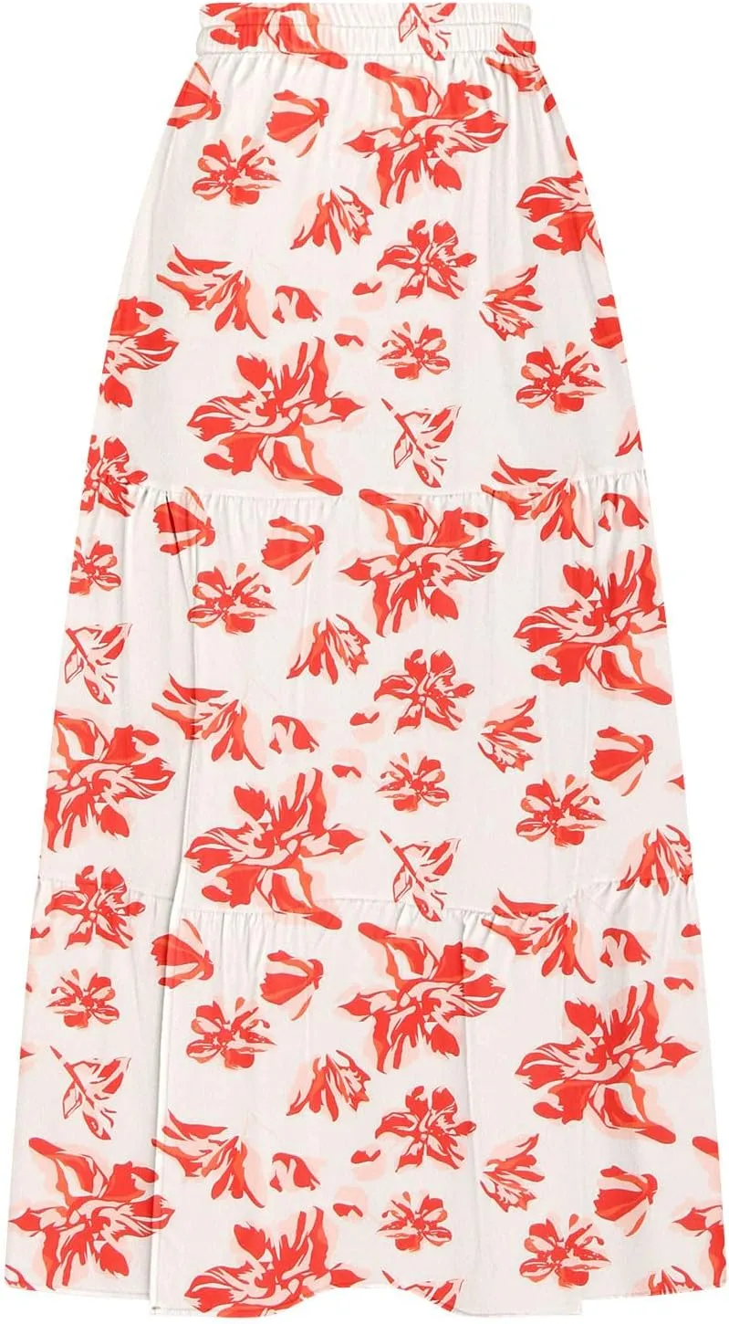 Womens Floral Print Maxi Skirts Fashion Tiered Split Skirt Summer Boho Beach Flowy Swing Bottom Vacation Clothes 2025