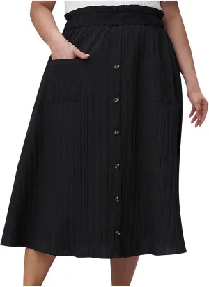 Women's Flowy Maxi Skirt Button High Waist Loose Casual Sundress with Pocket A-line Chiffon Pleated Stylish Skirts