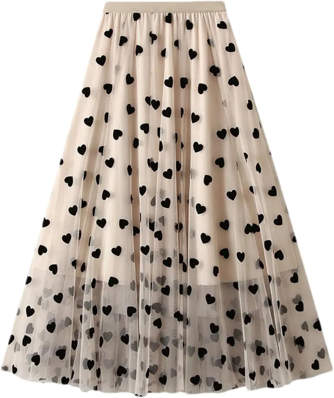Women's French Mesh Mid-Calf Skirt Summer High Waist Loose A-Line Skirt