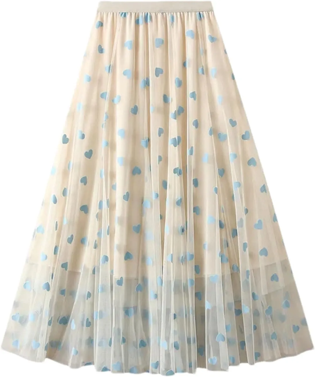 Women's French Mesh Mid-Calf Skirt Summer High Waist Loose A-Line Skirt