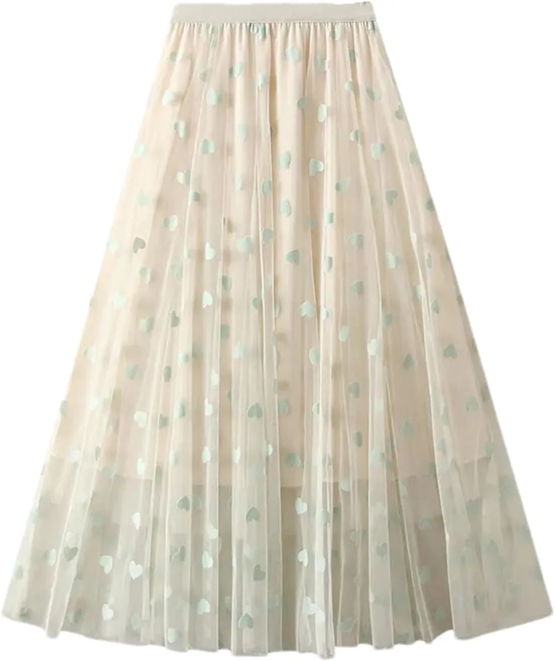 Women's French Mesh Mid-Calf Skirt Summer High Waist Loose A-Line Skirt