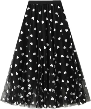 Women's French Mesh Mid-Calf Skirt Summer High Waist Loose A-Line Skirt