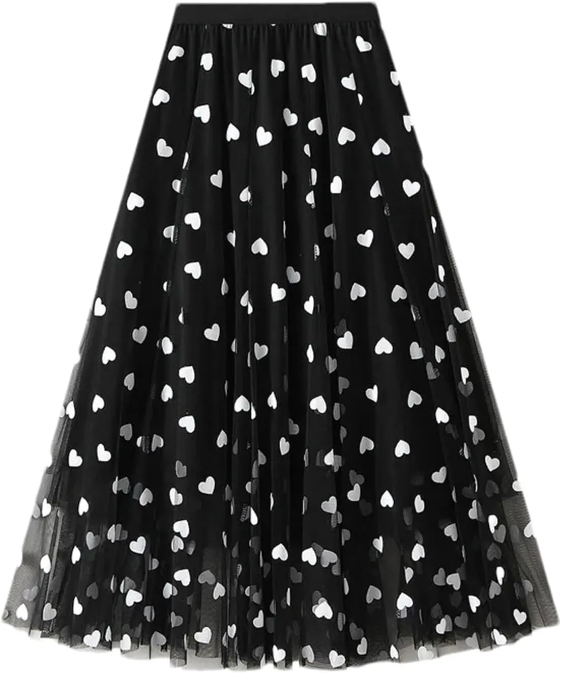 Women's French Mesh Mid-Calf Skirt Summer High Waist Loose A-Line Skirt