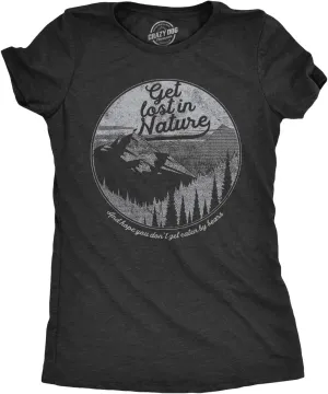 Womens Get Lost in Nature T Shirt Cool Outdoor Adventure Tee for Ladies