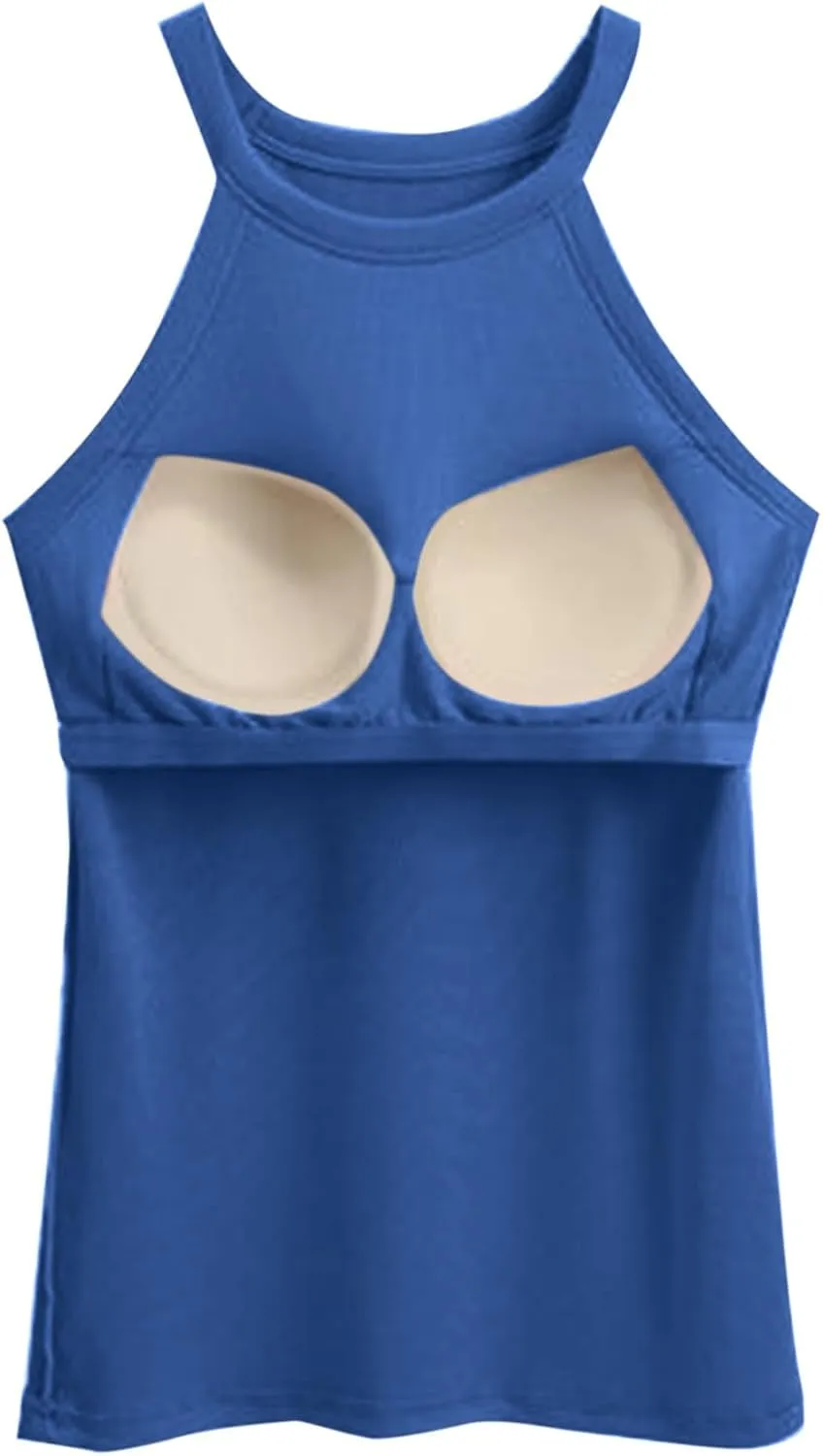 Women's Halter Knit Tank Built in Bra, Fashion Light Support Slim Fit Tops Summer Sleeveless Athletic Workout Shirts