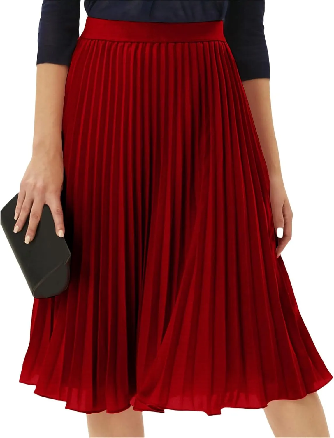 Women's High Waist Flowy Skirts Boho Swing Pleated A-line Midi Skirts Summer Casual Knee Length Beach Skirt