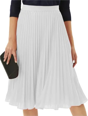 Women's High Waist Flowy Skirts Boho Swing Pleated A-line Midi Skirts Summer Casual Knee Length Beach Skirt