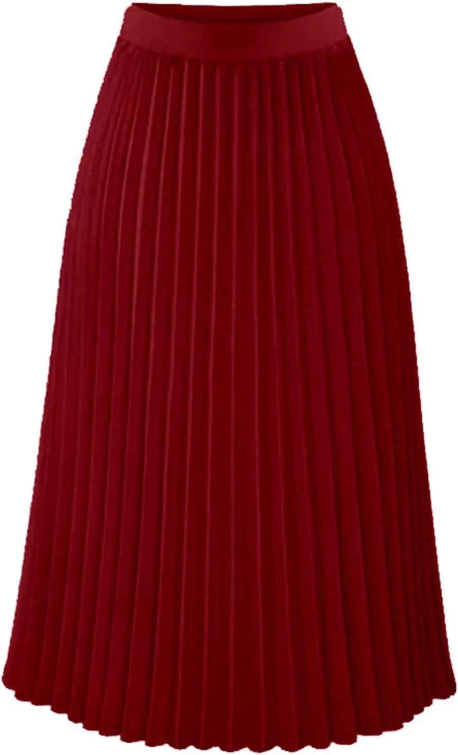 Women's High Waist Flowy Skirts Boho Swing Pleated A-line Midi Skirts Summer Casual Knee Length Beach Skirt