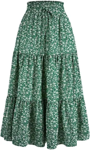 Women's High Waist Pleated A-Line Skirt Casual Office Lady Temperament Thin Floral Skirt
