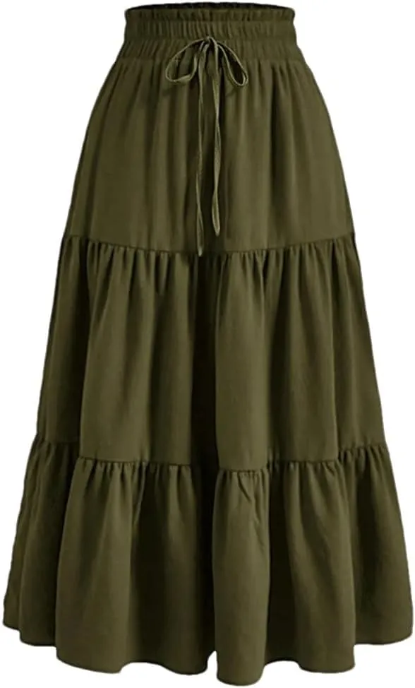 Women's High Waist Pleated A-Line Skirt Casual Office Lady Temperament Thin Floral Skirt
